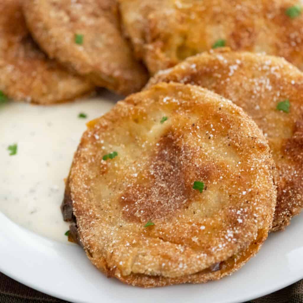 fried green tomatoes on a white plate