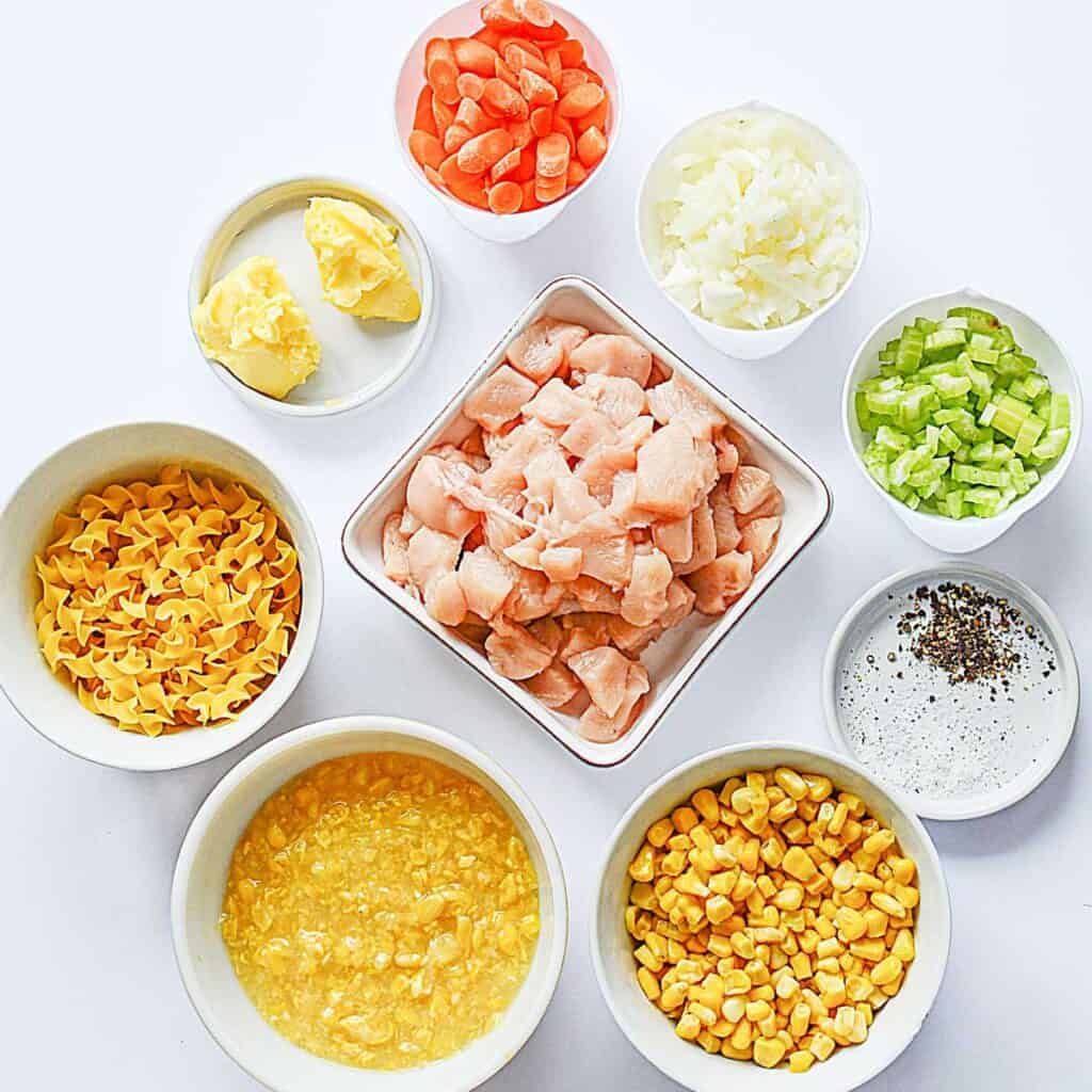ingredients for chicken corn noodle soup