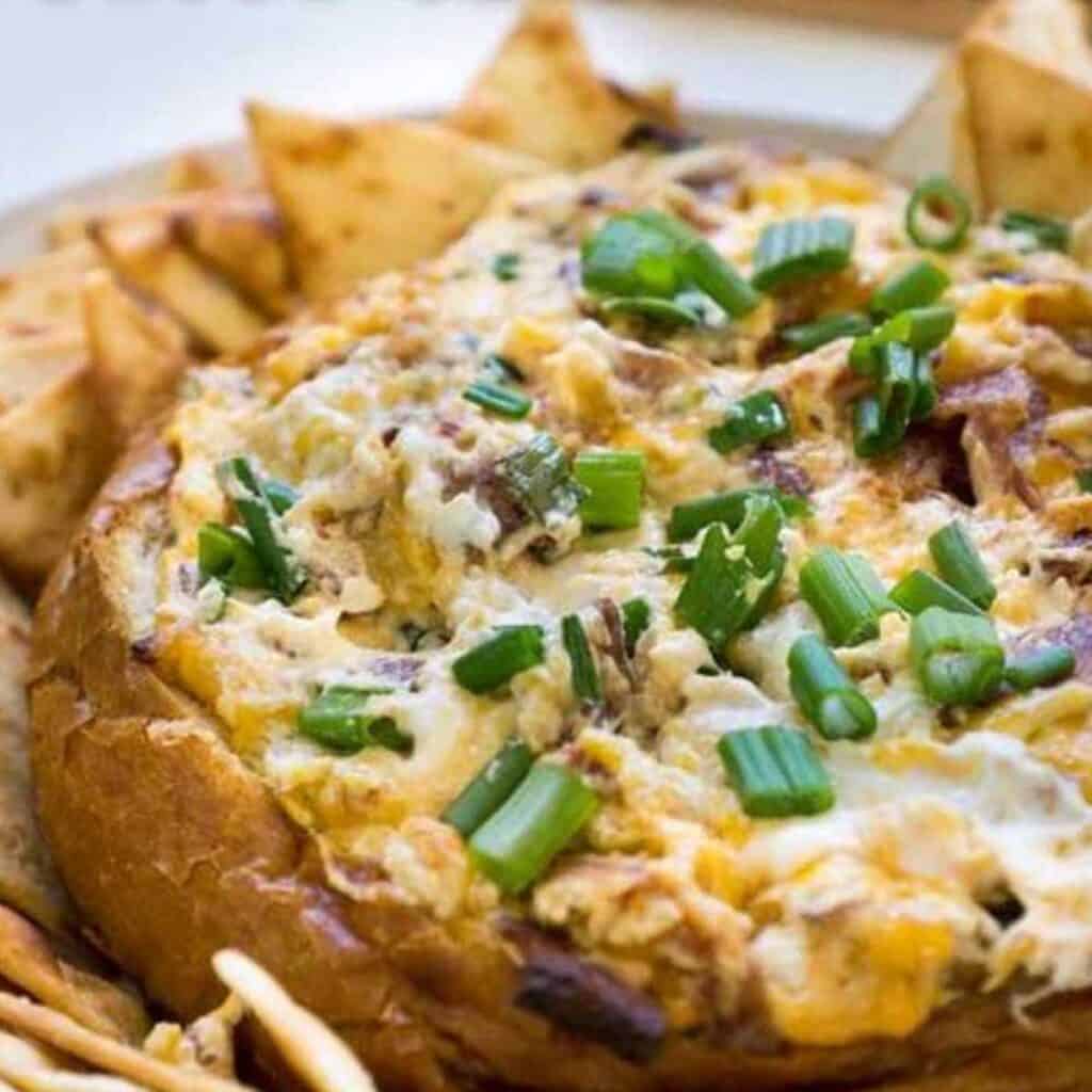 bacon cheddar dip in bread bowl