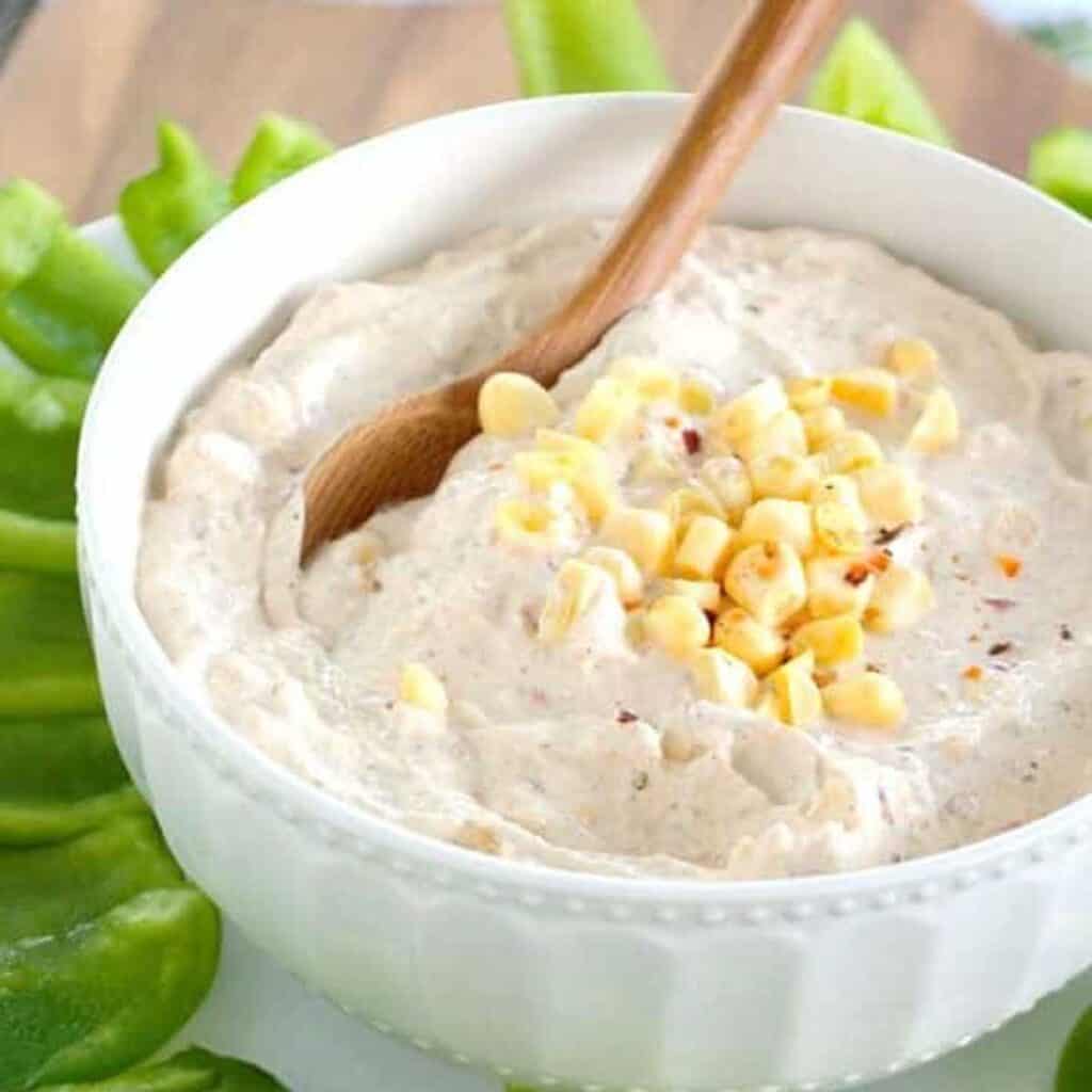 chipotle ranch dip in white bowl