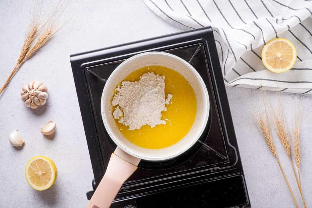 melted butter and flour in saucepan from overhead