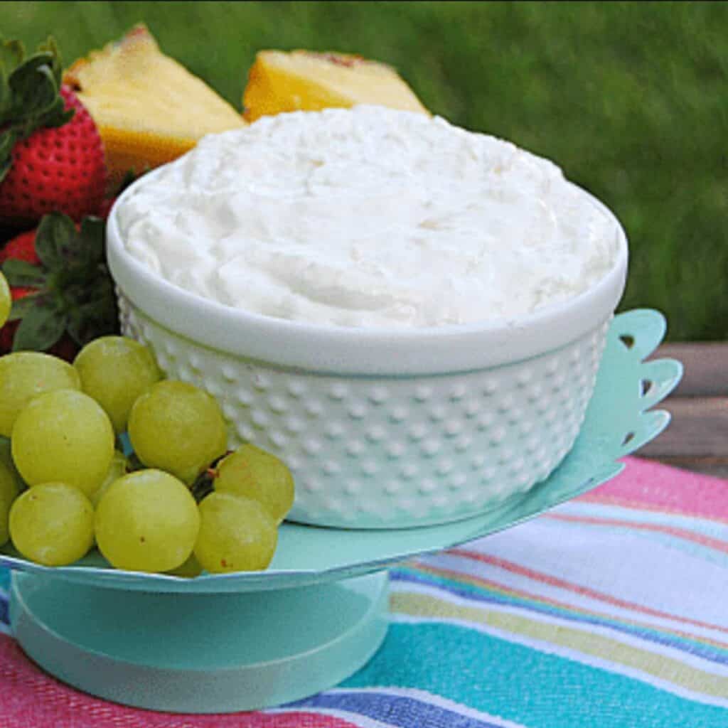 pina colada dip in white hobnail bowl