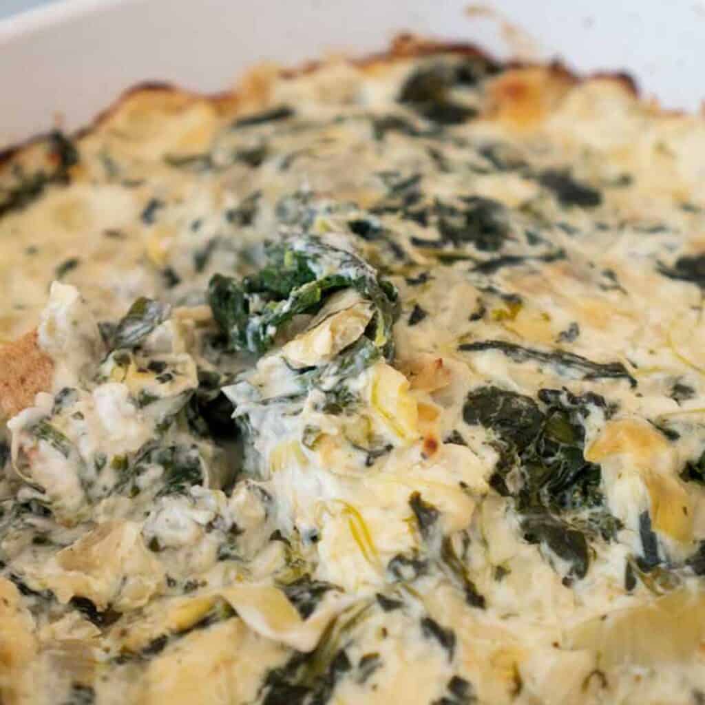 close up of spinach artichoke dip