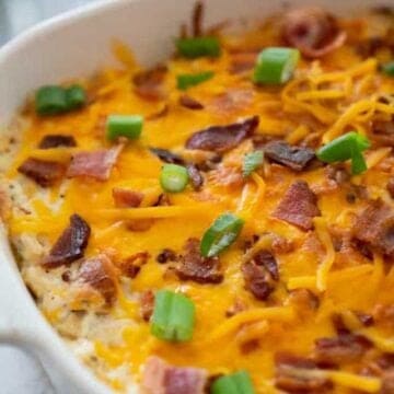 chicken bacon ranch dip in white dish