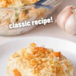 collage of chicken and rice casserole with recipe name overlay