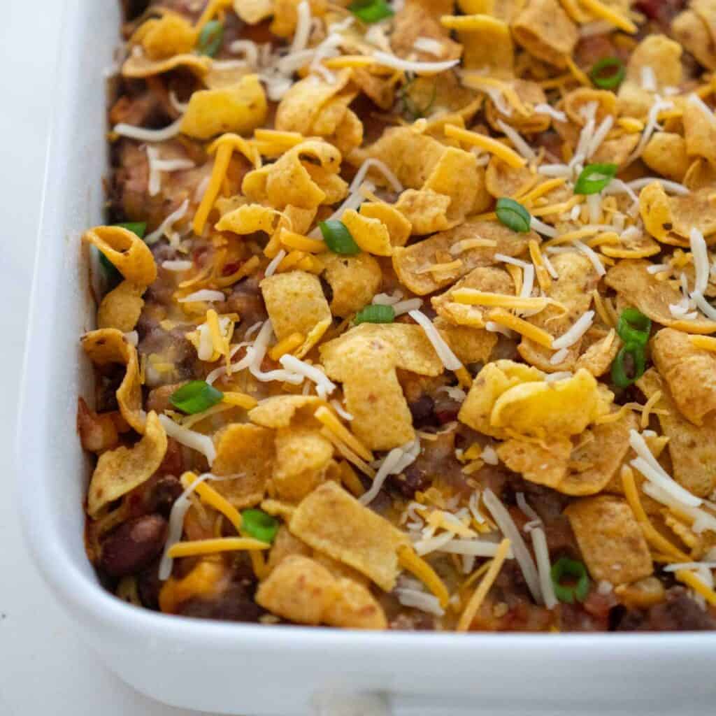 close up of Frito pie casserole