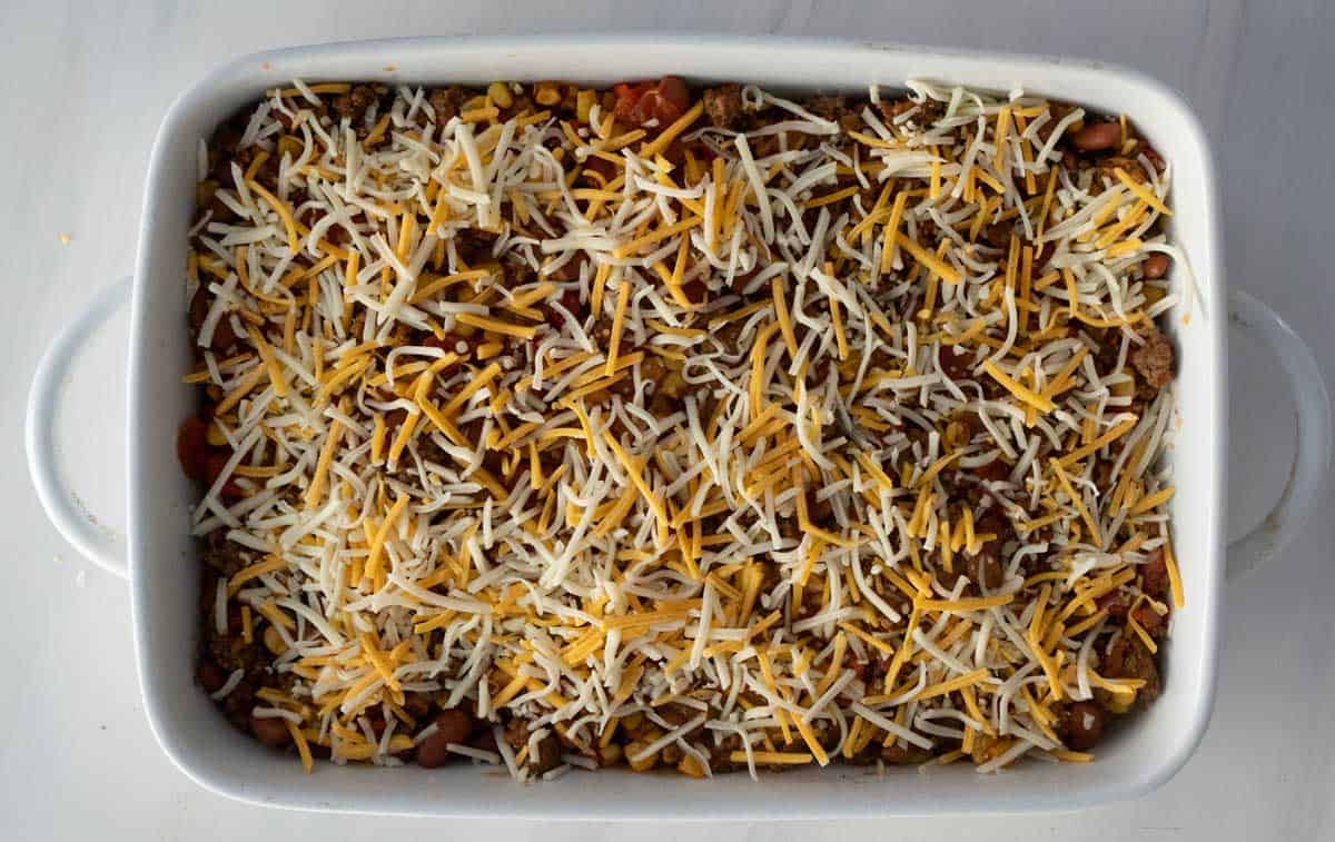 frito pie casserole before baking