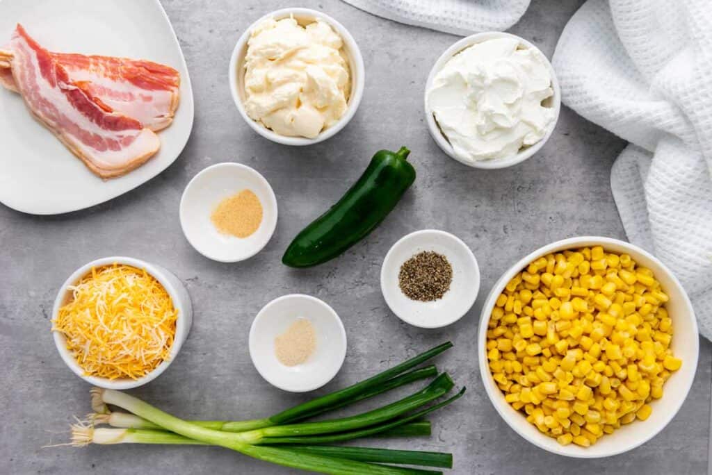 crack corn dip ingredients on countertop from overhead