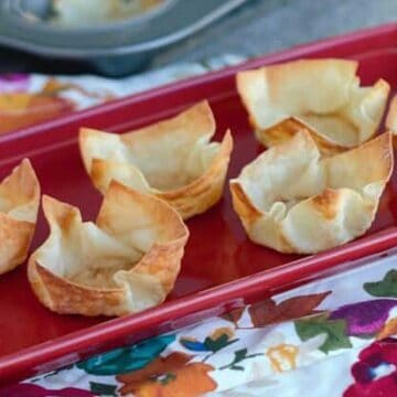 wonton cups on red plate