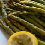 collage of slow cooker asparagus with recipe name overlay