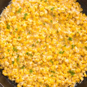 skillet with corn kernels
