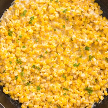 skillet with corn kernels