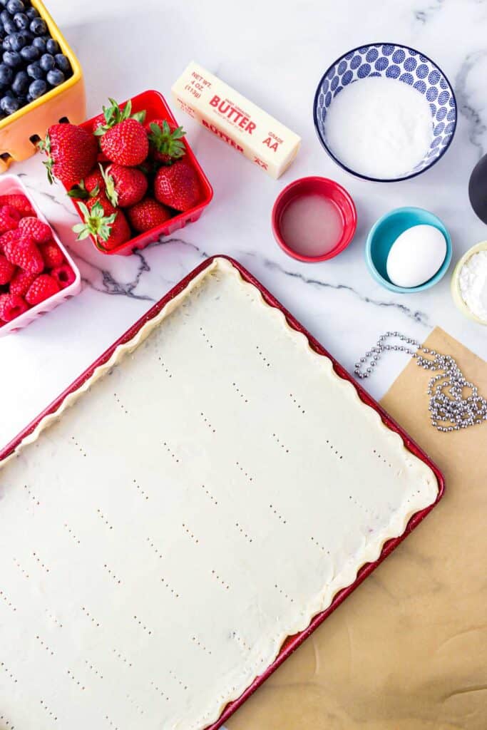 slab pie crust in sheet pan before baking