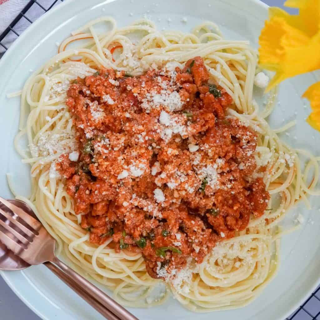 spaghetti on white plate