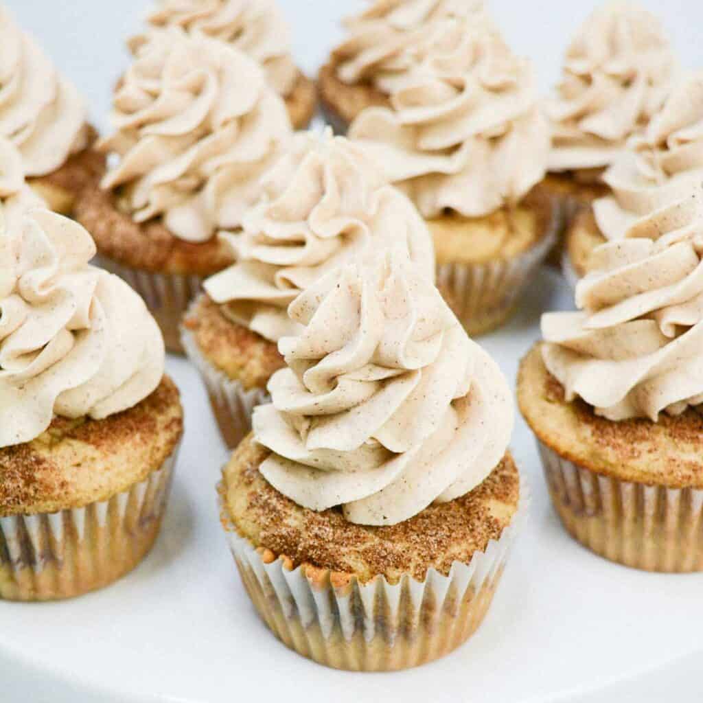 churro cupcakes on white countertop