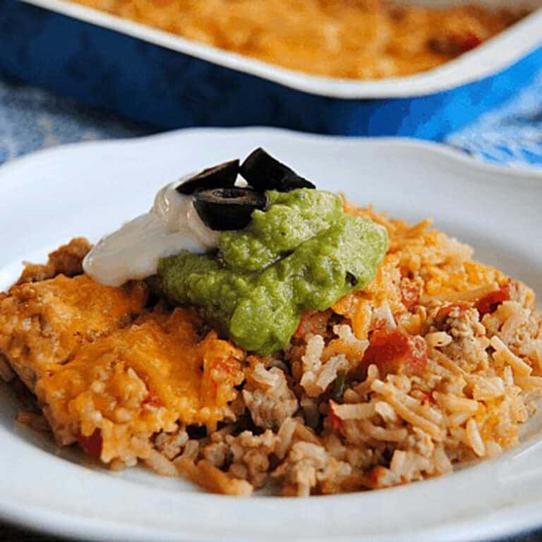 pork taco casserole on white dish