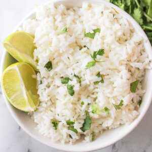 white bowl with cilantro lime rice