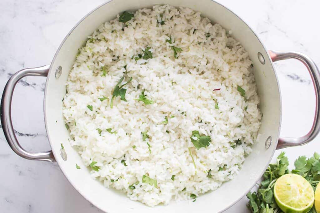 cilantro lime rice in pot