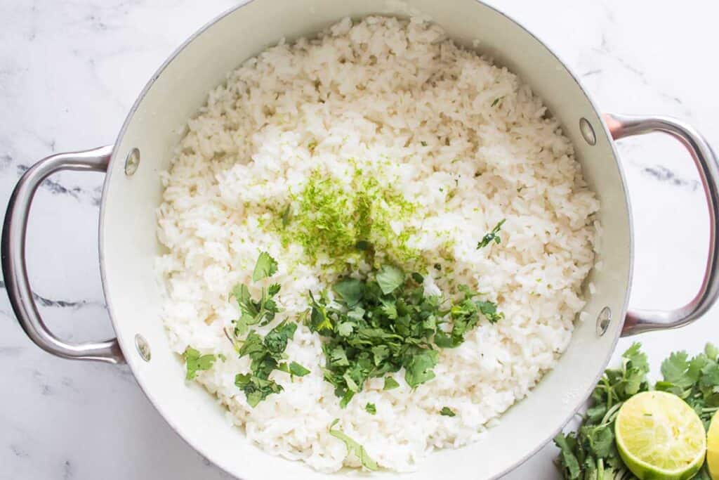 cilantro lime rice ingredients in pot
