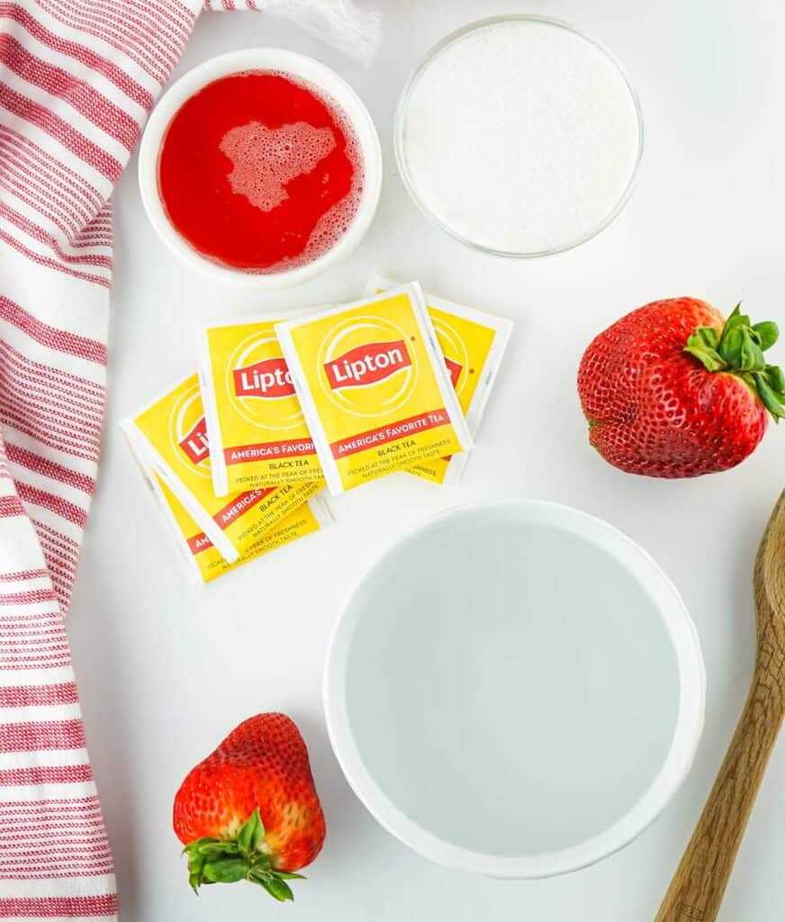 strawberry sweet tea ingredients on countertop