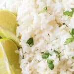 collage of cilantro lime rice with recipe name overlay