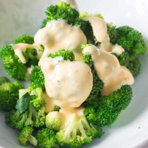 Velveeta cheese sauce over broccoli