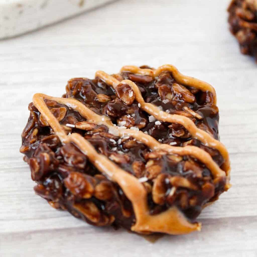 Chocolate Peanut Butter No-Bake Cookie on parchment paper