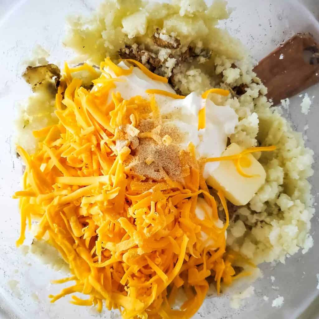 Twice-baked potato casserole filling before mixing