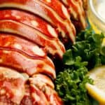 collage of lobster tail with overlay reading how to reheat lobster