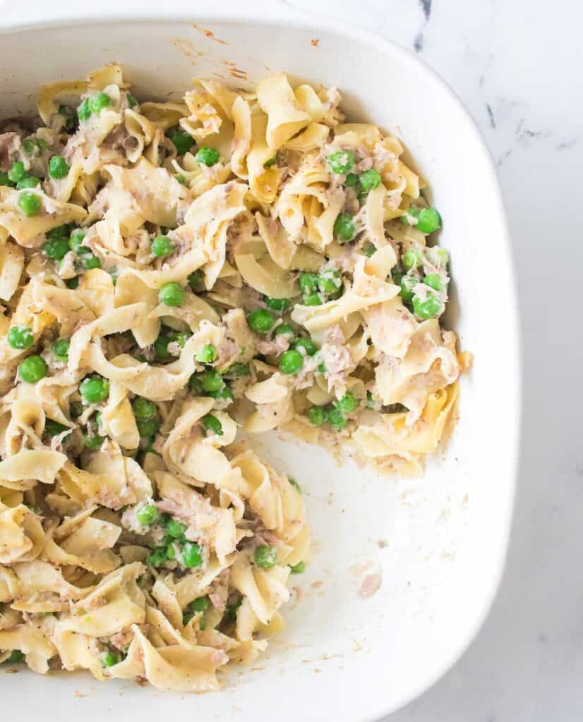 tuna noodle casserole with scoop removed