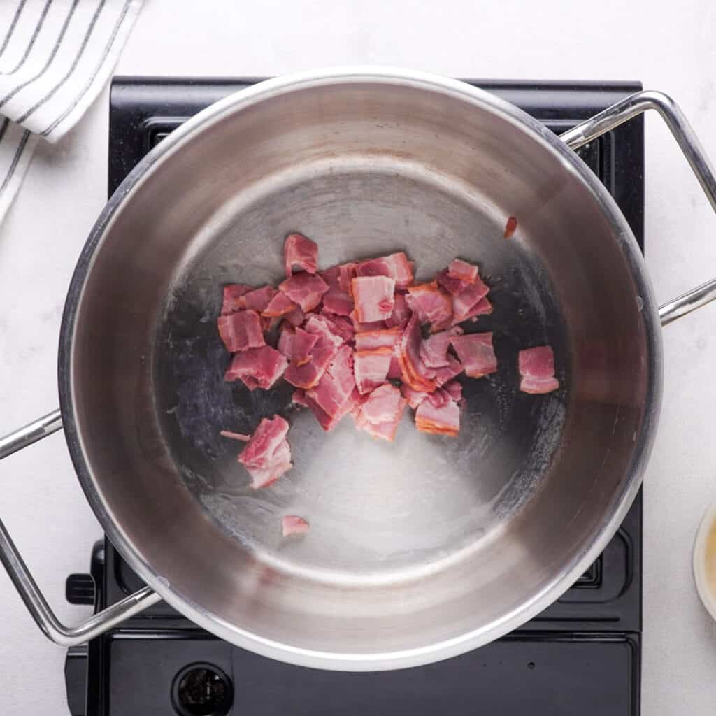 pot with chopped bacon