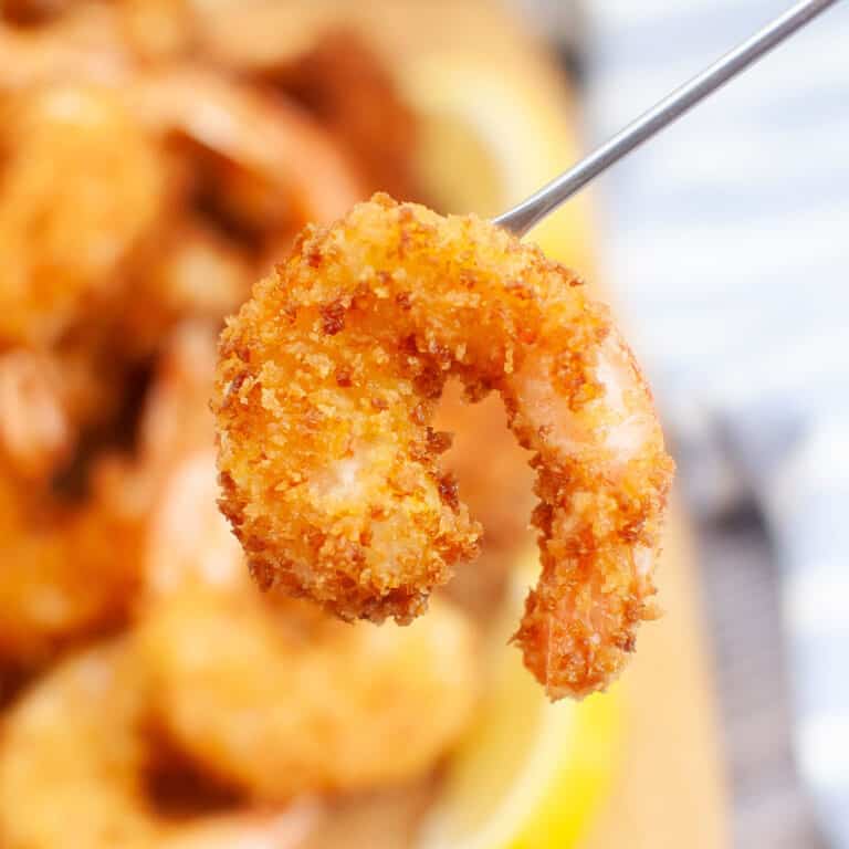 close up of panko fried shrimp