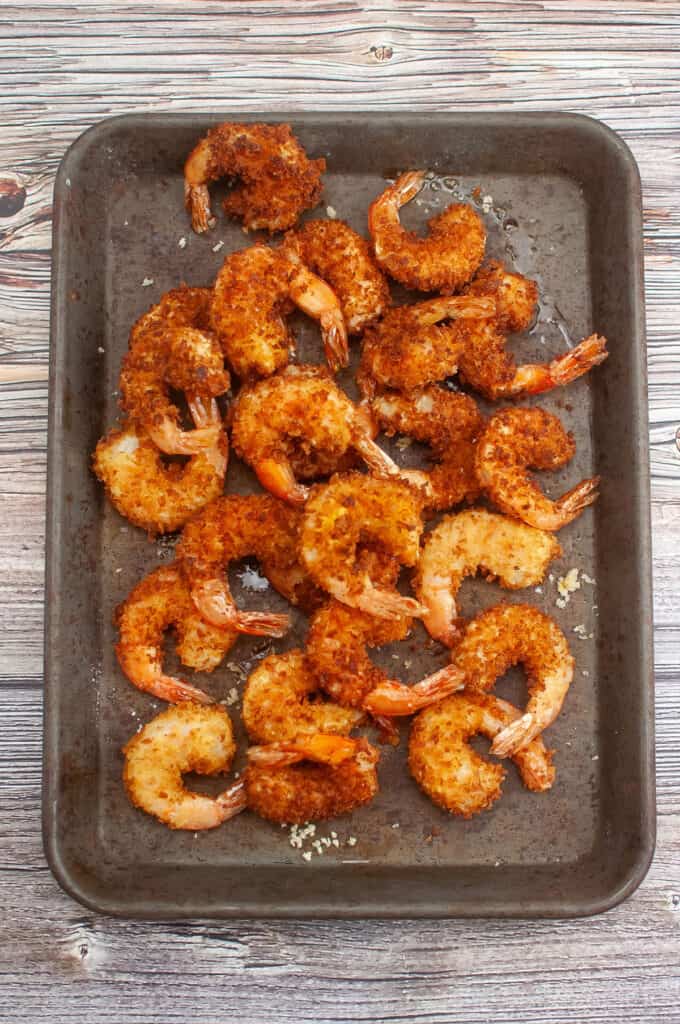 panko fried shrimp after frying