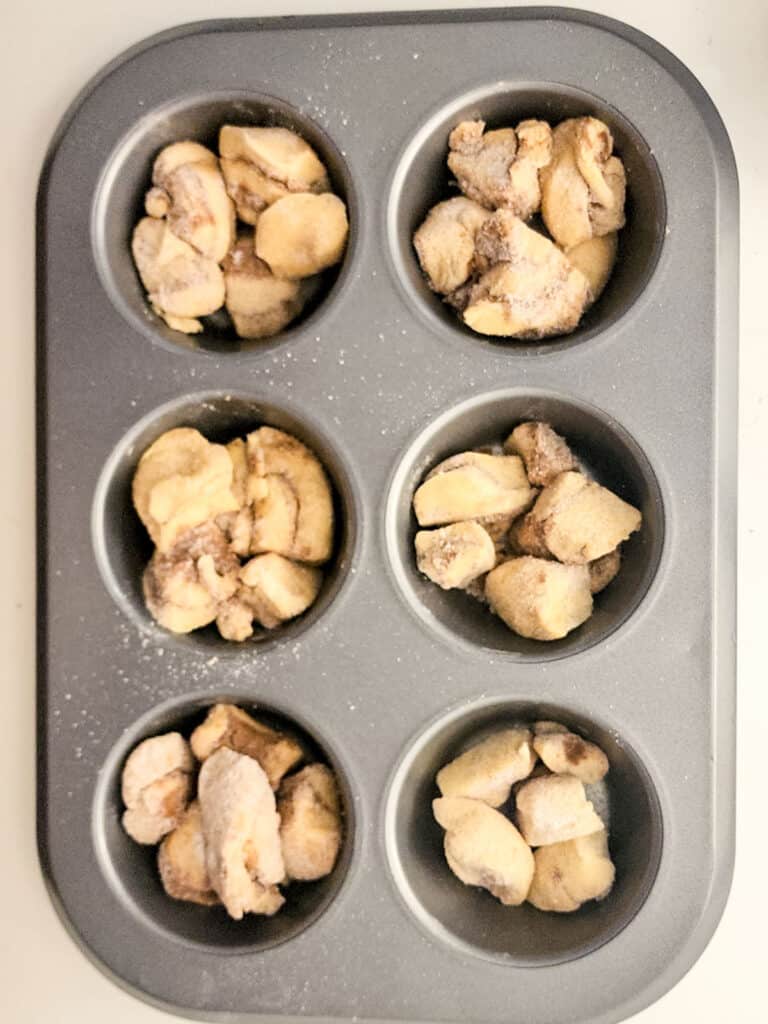 monkey bread muffins dough in muffin pan beforebaking