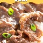 collage of slow cooker Mongolian beef with recipe name overlay