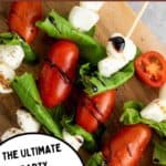 collage of caprese skewers with recipe name overlay