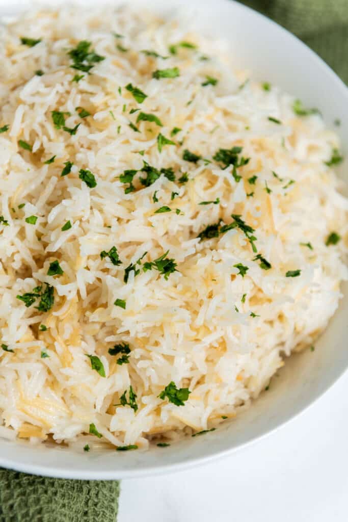 garlic rice in white bowl