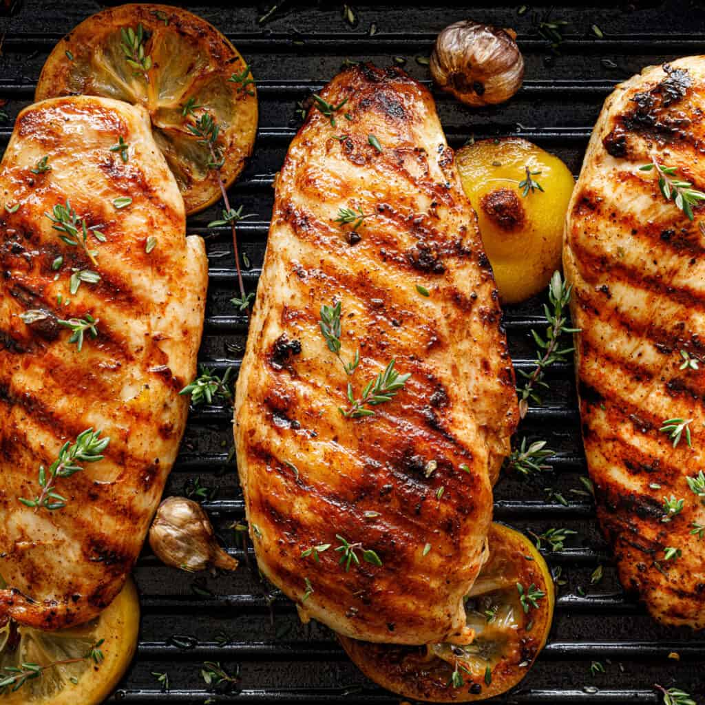 grilled chicken breasts on grill