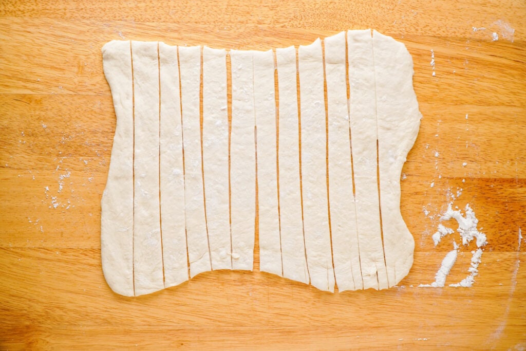 pizza dough cut into strips