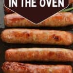 collages of oven grilled sausages with recipe name overlay
