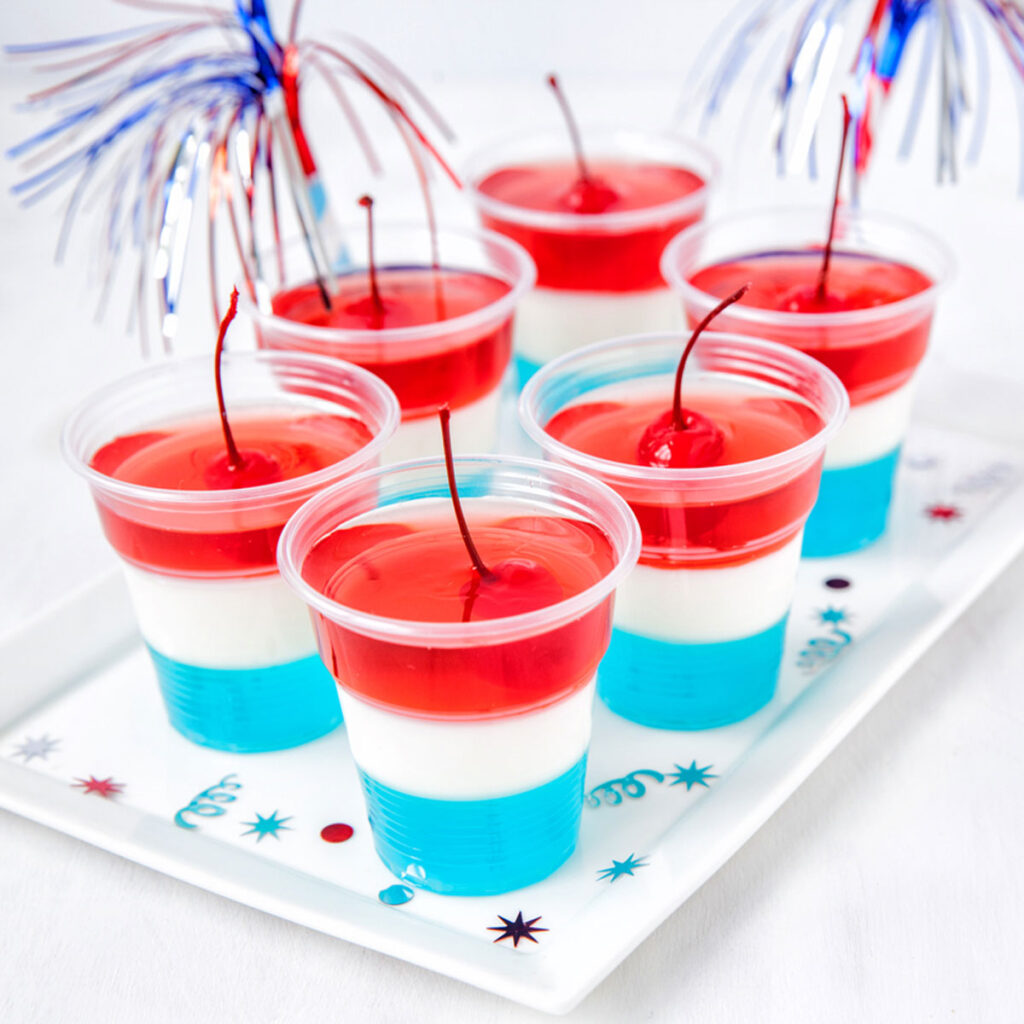 red white and blue jello cups