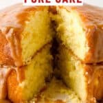 collage of caramel poke cake with recipe name overlay
