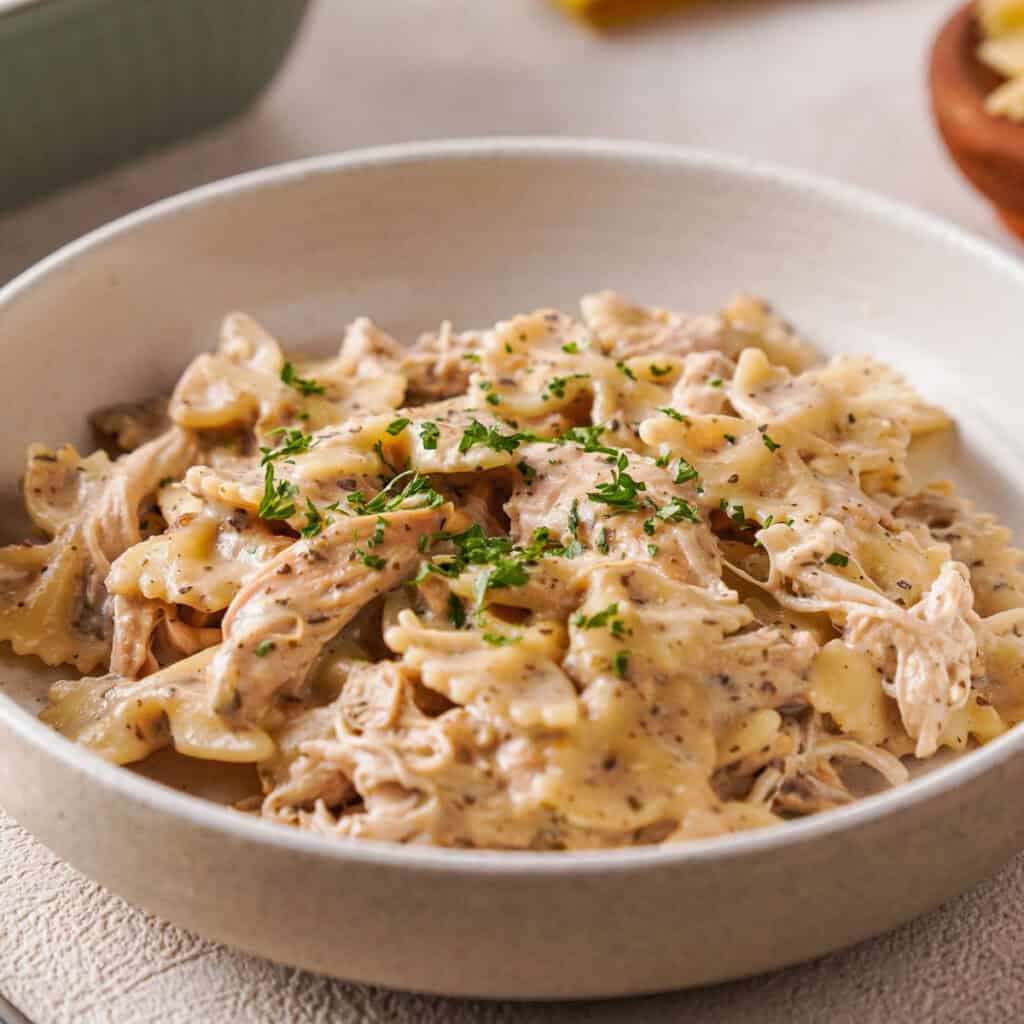 slow cooker chicken casserole in bowl