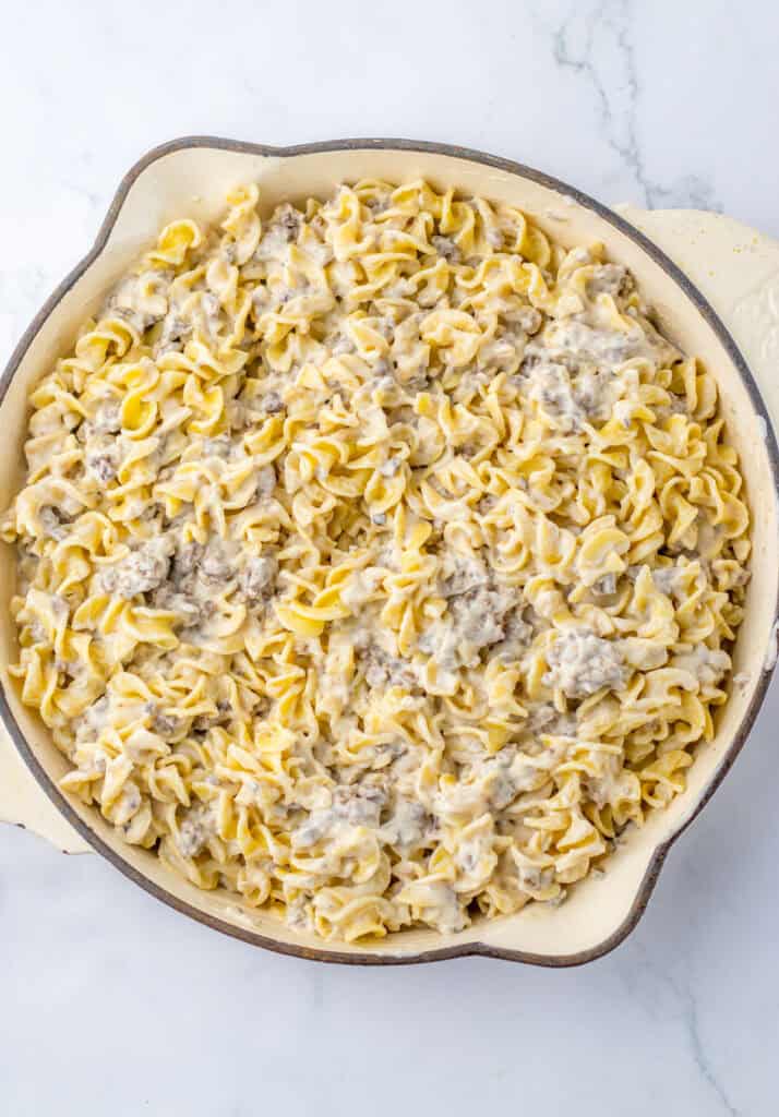 french onion and beef casserole in pot