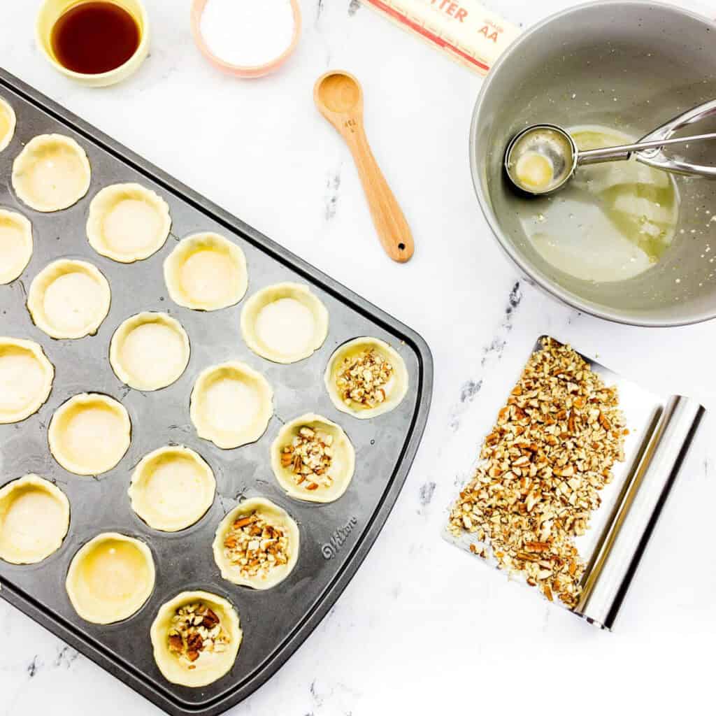 process shot of making mini pecan tarts