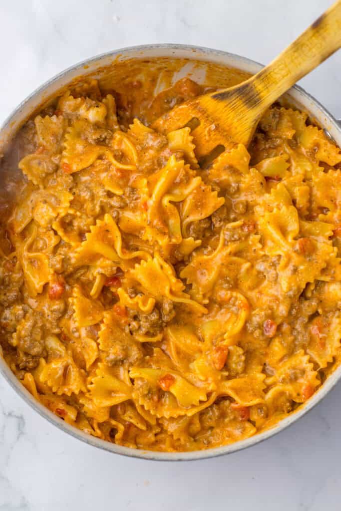 skillet lasagna in pan