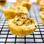 close up of mini pecan tart
