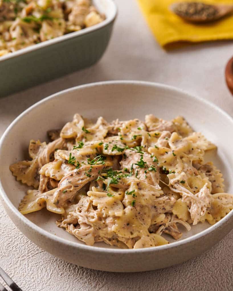 slow cooker chicken casserole in bowl