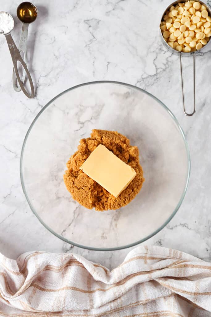 butter and brown sugar in glass bowl