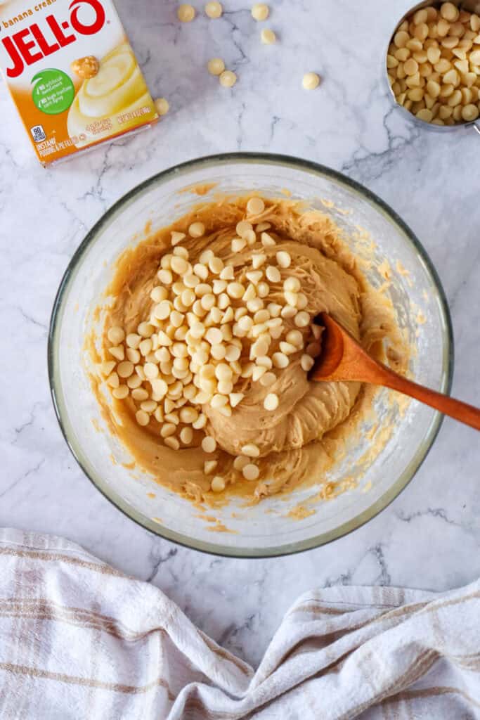 stirring banana pudding cookie batter
